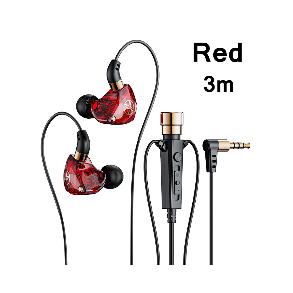 (Kt-02Red 3M)Hifi Wired Headphones With Microphone Noise Canceling Dynamic Earbuds Earbuds 9319708997958