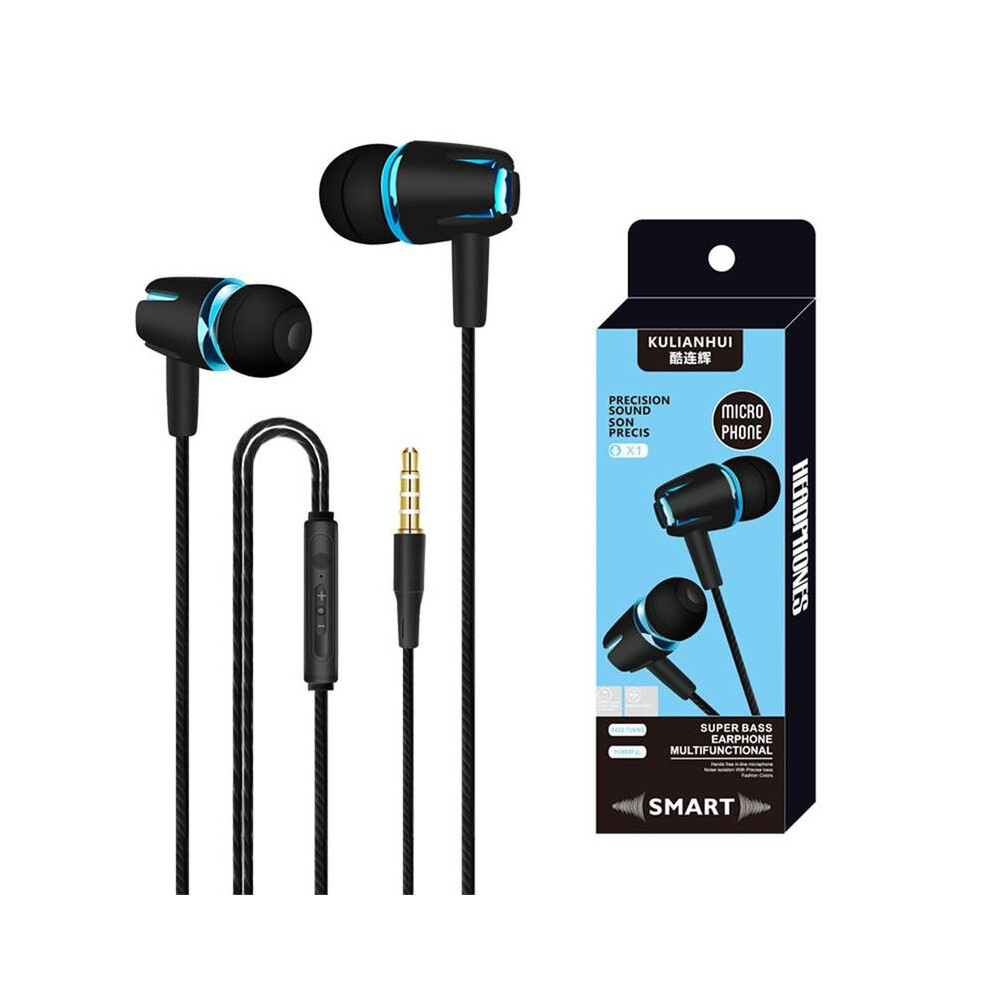 ( Blue)Wired Headphone Electroplating Bass Stereo In-Ear Headphone With Mic Handsfree Calling Phone Dark/Blue 9319708998856