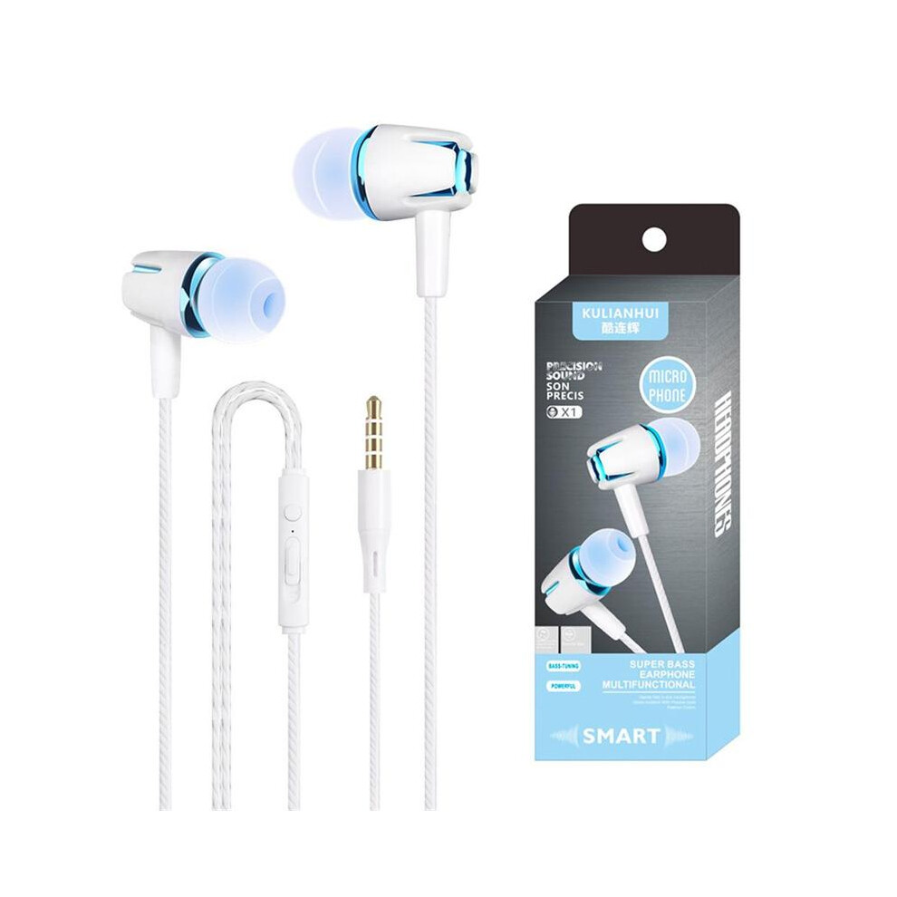 ( Blue)Wired Headphone Electroplating Bass Stereo In-Ear Headphone With Mic Handsfree Calling Phone White/Blue 9319708998870