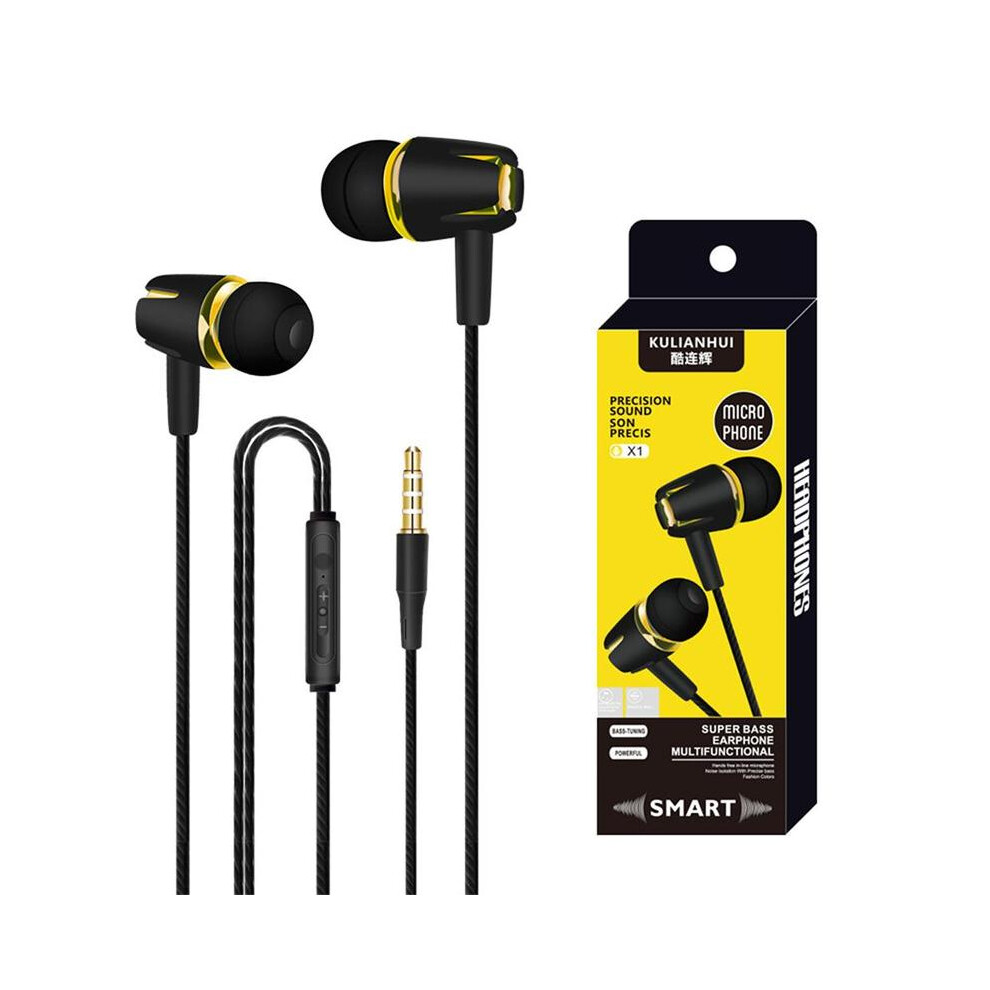 ( Gold)Wired Headphone Electroplating Bass Stereo In-Ear Headphone With Mic Handsfree Calling Phone Black/Gold 9319708998863
