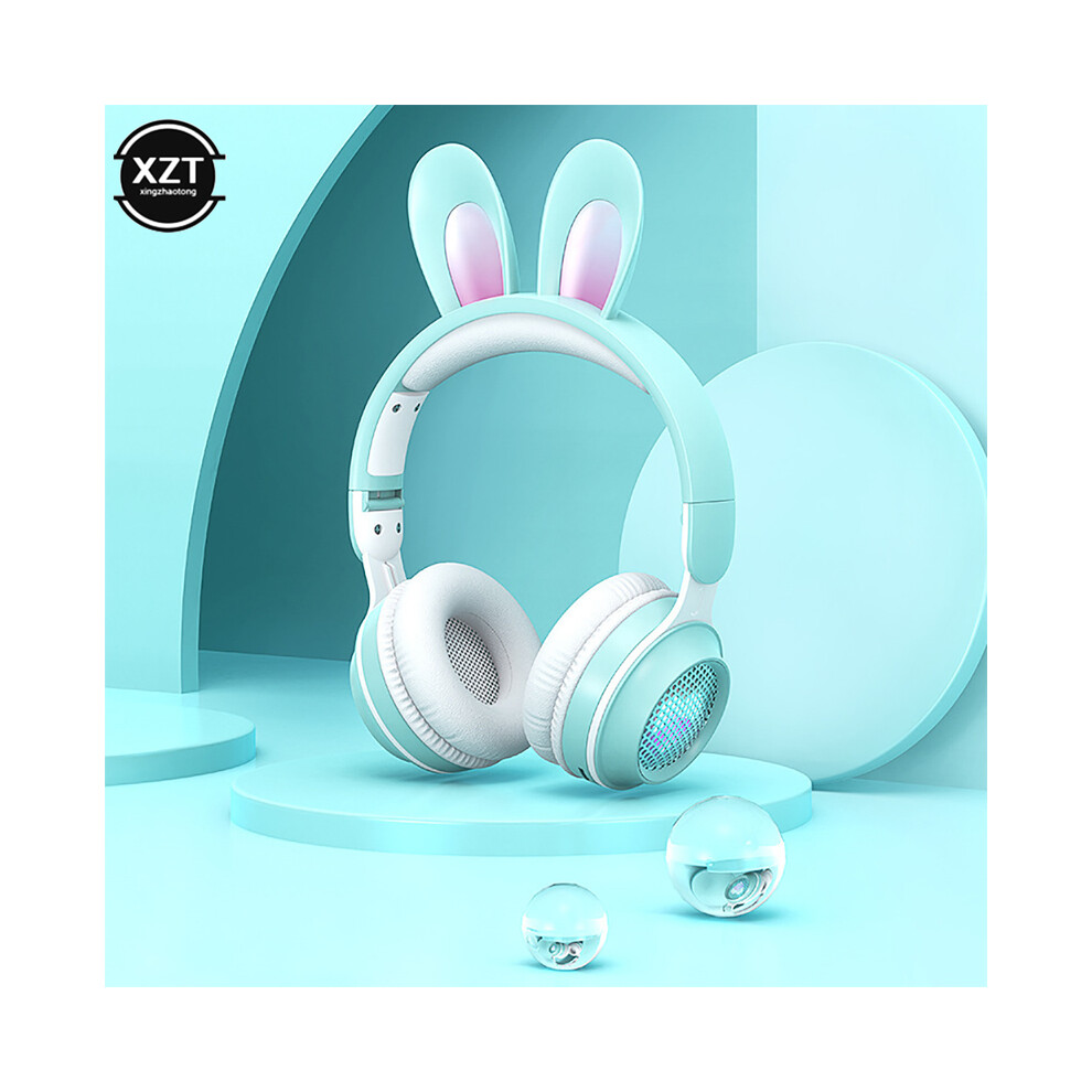 (Green)Cute Cartoon Rabbit Ear Wireless Headphones With Microphone Stereo Music Bluetooth Headphone Green 9319708000207