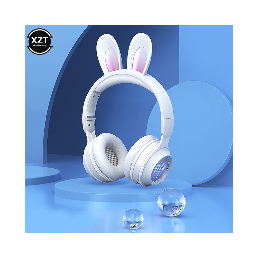 (White) Cute Cartoon Rabbit Ear Wireless Headphones With Microphone Stereo Music Bluetooth Headphone White 9319708000191