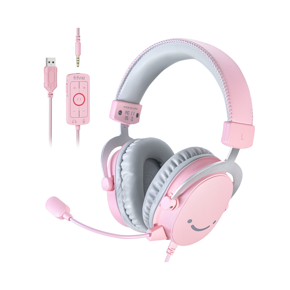 (Pink)Fifine Headphone 3.5Mm Jack And Usb Headphone 7.1 Surround Sound/Volume Pink 9319708003611