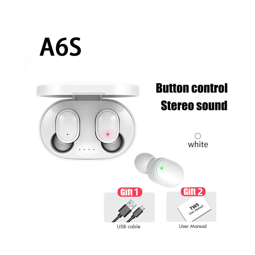 (WHITE)TWS Bluetooth Earphones Wireless Headphones Stereo Noise Canceling Headphones with Mic