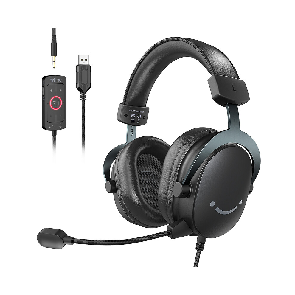 (Black) Fifine Headphone 3.5Mm Jack And Usb Headphone With 7.1 Surround Sound/Volume Control/Mute Switch Black 9319708003604