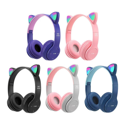 (GRIGIO) Auricolare Bluetooth con orecchie di gatto e LED, compatibile con cuffie wireless per bambini 2