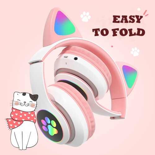 (Verde) Cuffie stereo Bluetooth5.0 con microfono e scheda TF wireless, con orecchie di gatto carine 2