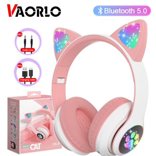 (Verde) Cuffie stereo Bluetooth5.0 con microfono e scheda TF wireless, con orecchie di gatto carine 1