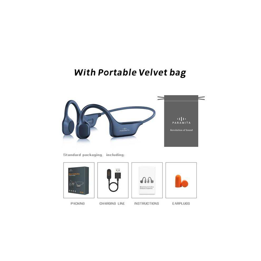 (Dg08 With Bag)Dg08 Conduction Headphone Wireless Tooth Headphone With Mic Bt 5.3 Ipx7 Waterproof Blue 9319708004847