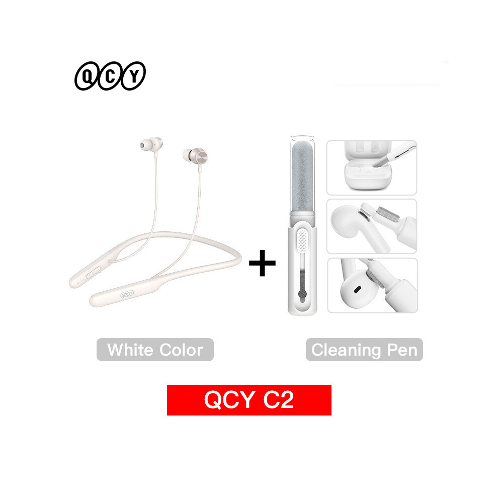 (C2 With Pen)Qcy C1 C2 Wireless Headphone Bluetooth 5.2 Magnetic Neckband Headphone White 9319708006414