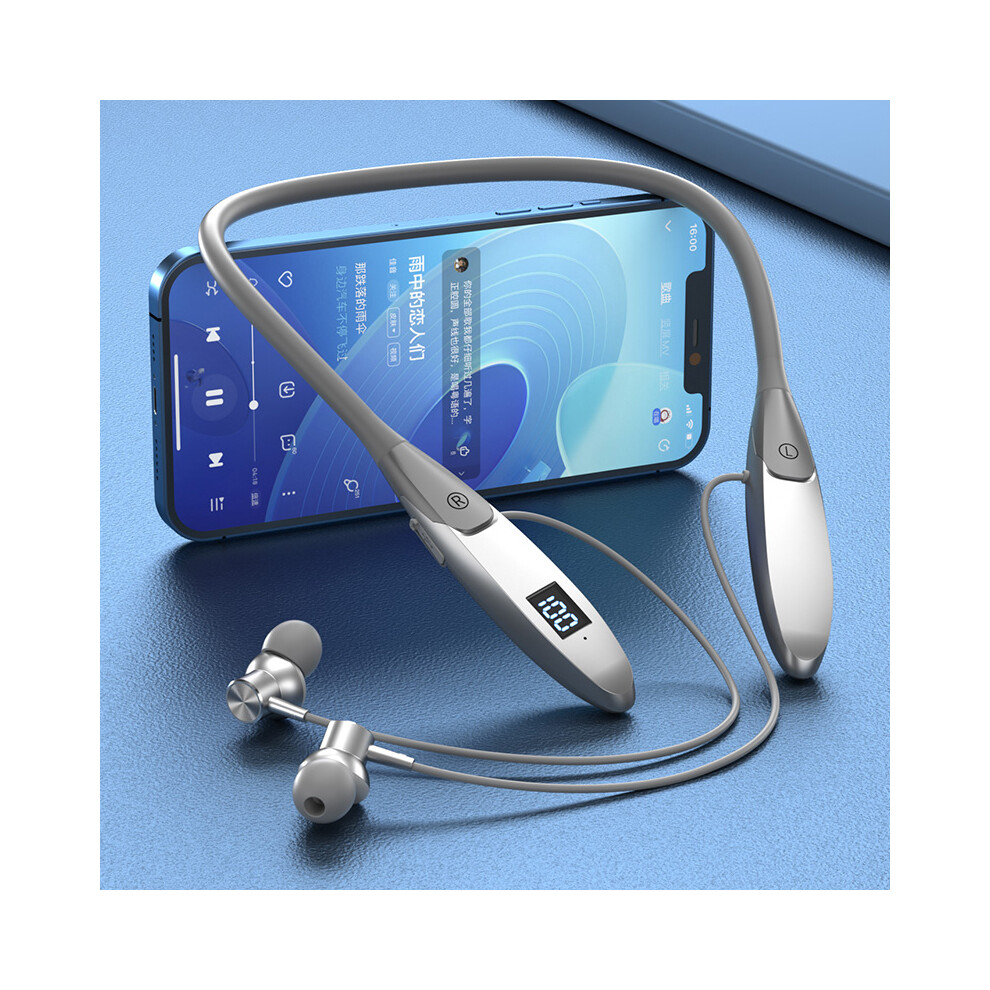 (Grey) 60-Hour Playback Wireless Headphones Bluetooth Headphones Neckband 5.3 Bass Headphones Grey 9319708006803