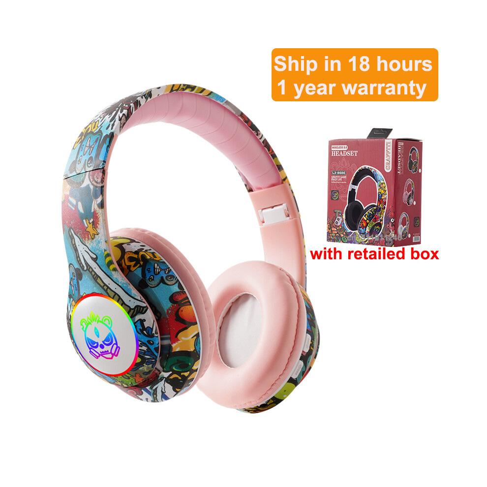 ( With Box) Wireless Headphones Flash Children's Earphones With Microphone Bluetooth Pink/Light 9319708007121