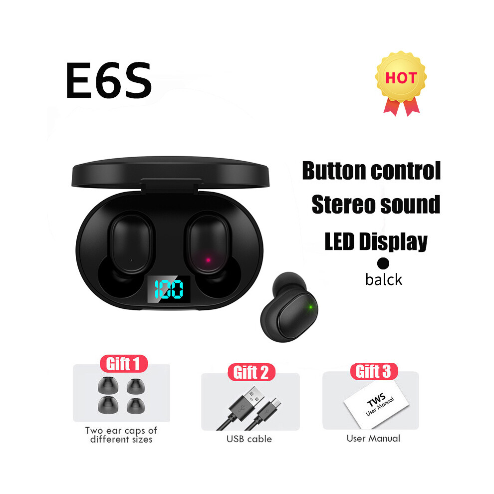 (Black) E6s Tws Wireless Headphones With Microphone Led Display Headphone Wireless Bluetooth Headphones Black 9319708008500