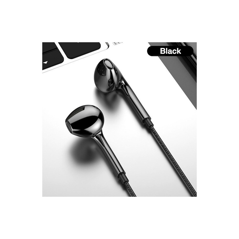 (Black)1.2M Wired Headphone Stereo Bass In Ear 3.5Mm Wired Headphone With Microphone Sports Music Headphone Black 9319708008289