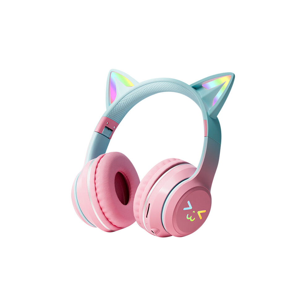 (Pink)Gradient Wireless Headphones Rgb Cute Cat Ear Bluetooth Headphones With Microphone Pink 9319708008883