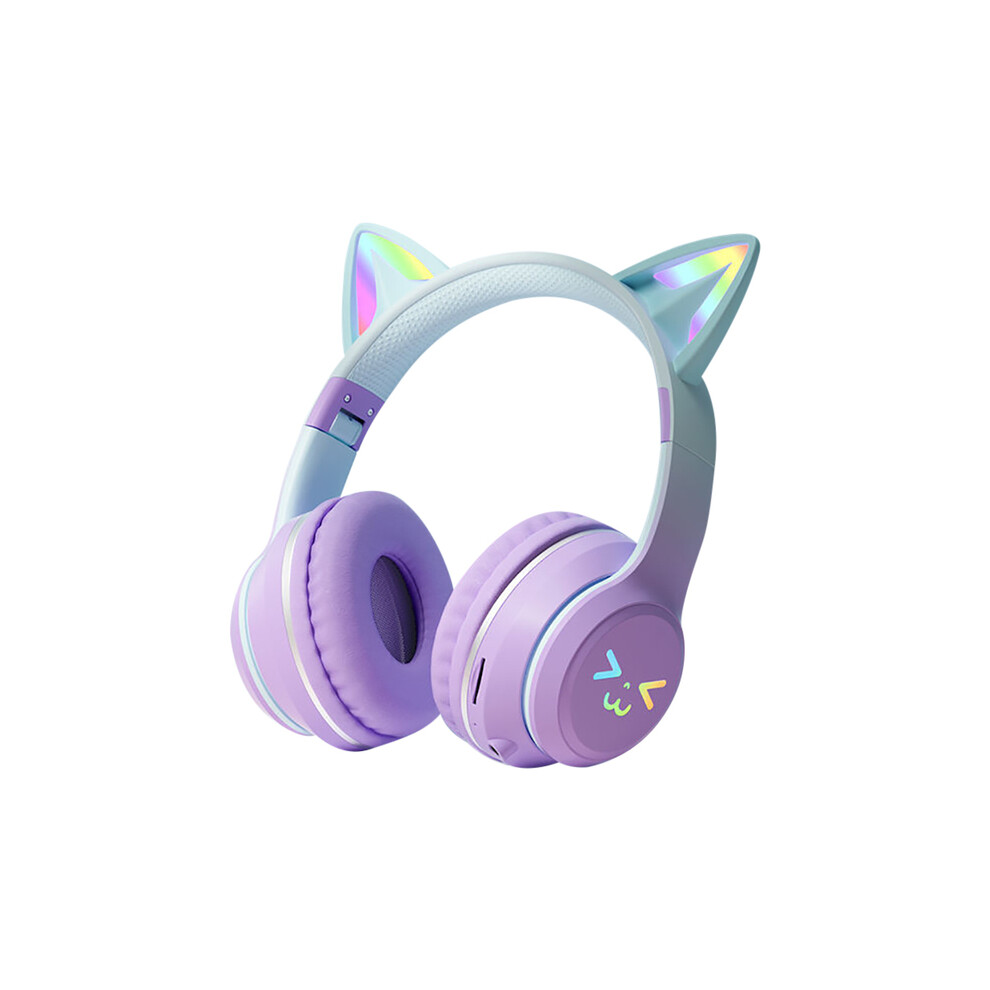 (Violet)Gradient Wireless Headphones Rgb Cute Cat Ear Bluetooth Headphones With Microphone 9319708008876