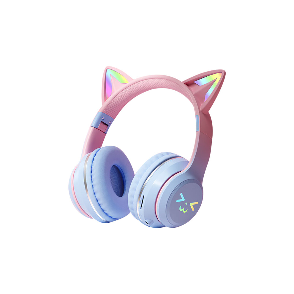 (Blue)Gradient Wireless Headphone Rgb Cute Cat Ear Tooth Headphone With Microphone Stereo Blue 9319708008890