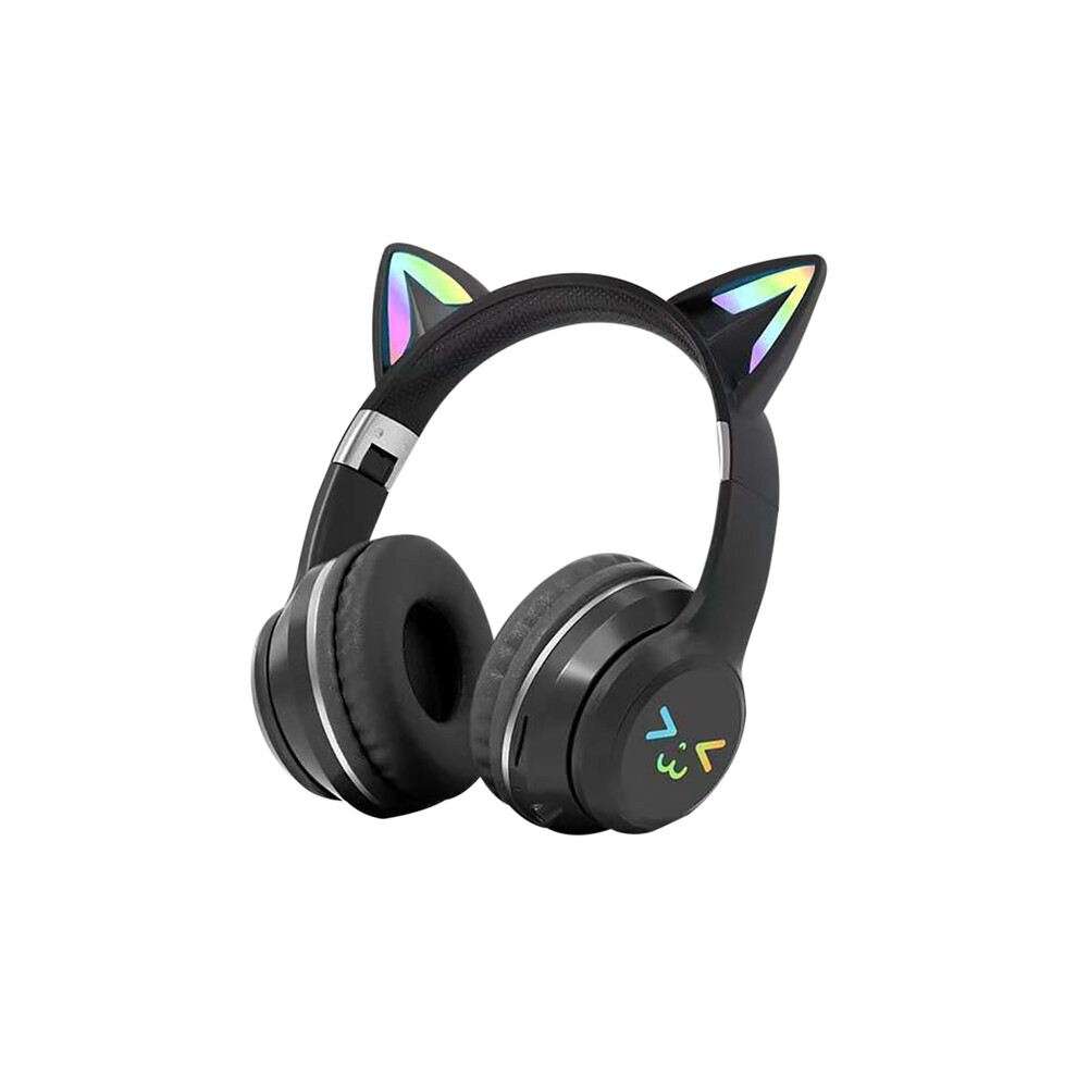 (Black)Gradient Wireless Headphone Rgb Cute Cat Ear Bluetooth Headphone With Microphone Stereo Black 9319708008869
