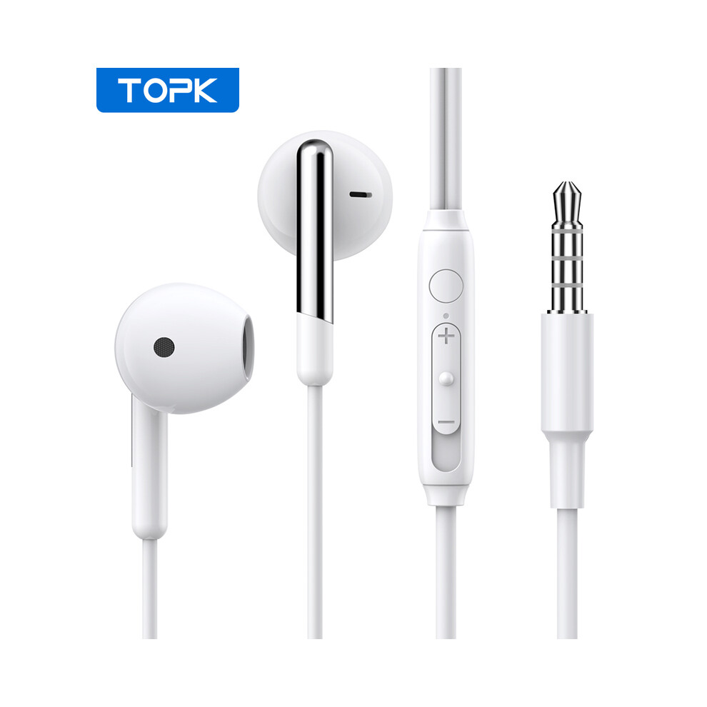 (White)Topk 3.5Mm Wired Headphones With Microphone Wired In-Ear Headphones For Music White 9319708009217