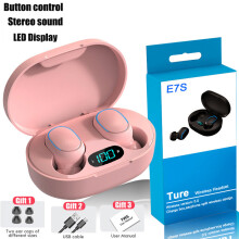 (Pink)E7S Wireless Bluetooth Headphones Ear Set Stereo Headphone Sports Noise Canceling