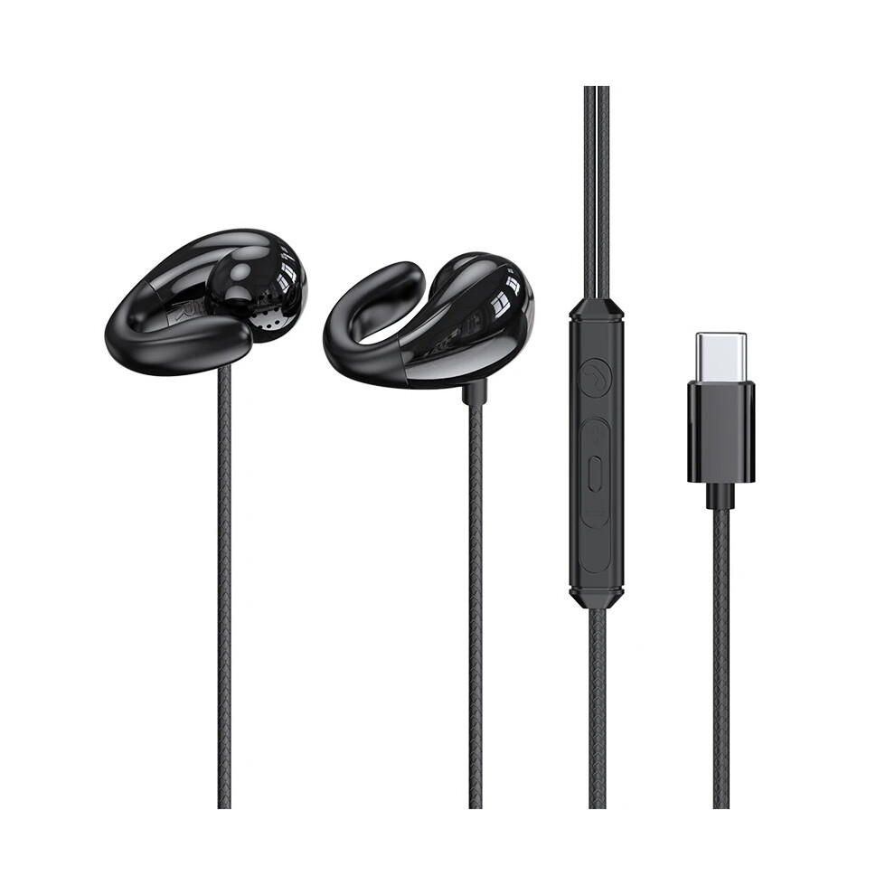(Type C Headphones) Clip-On Wired Sports Headphones With Built-In Microphone Bone 9319708010916