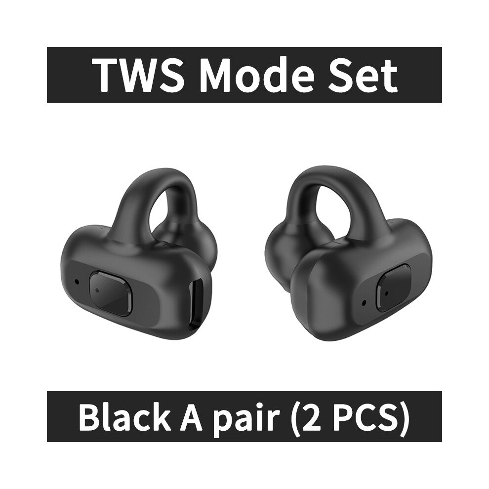(Tws 2 Pcs) Ear Clip Wireless Headphone Hifi Heavy Bass Surround Stereo Sound Tws Bluetooth 5.3 Black 9319708012583