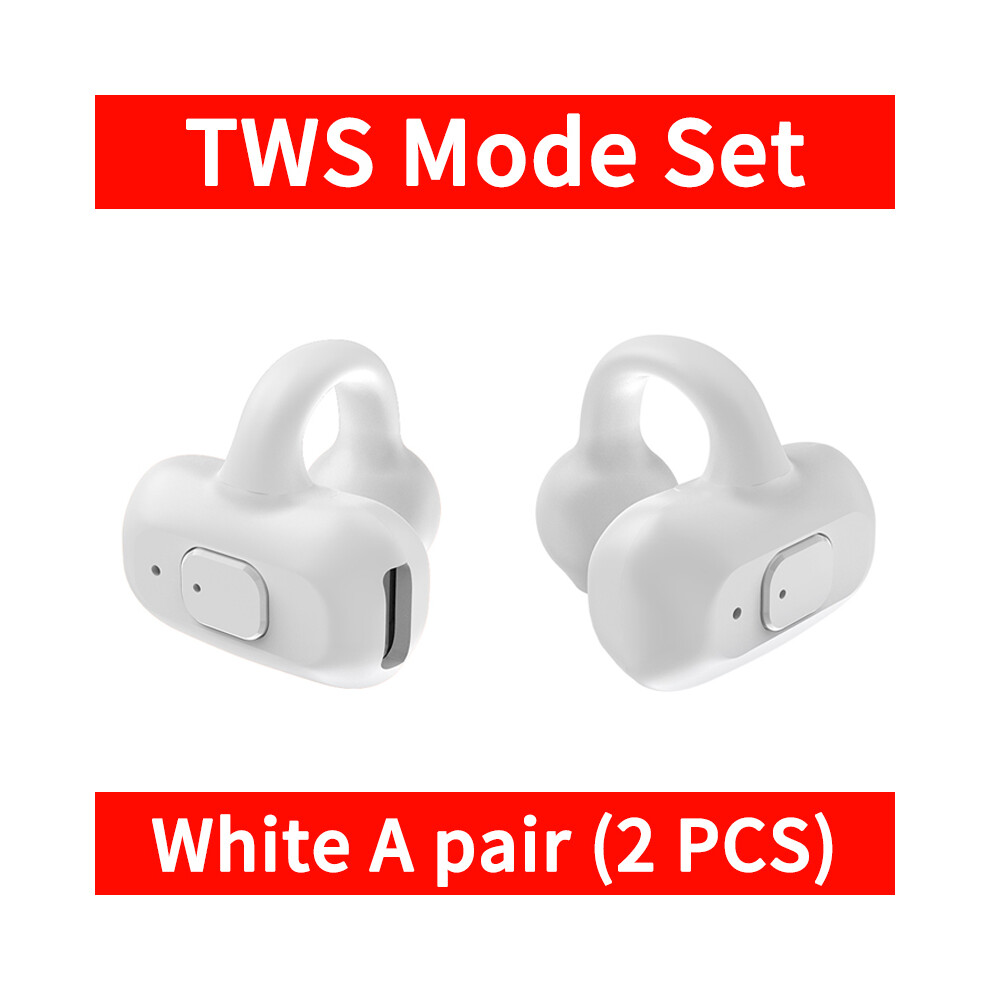 (Tws 2 Pcs) Ear Clip Wireless Headphone Hifi Heavy Bass Surround Stereo Sound Tws Bluetooth 5.3 White 9319708012590