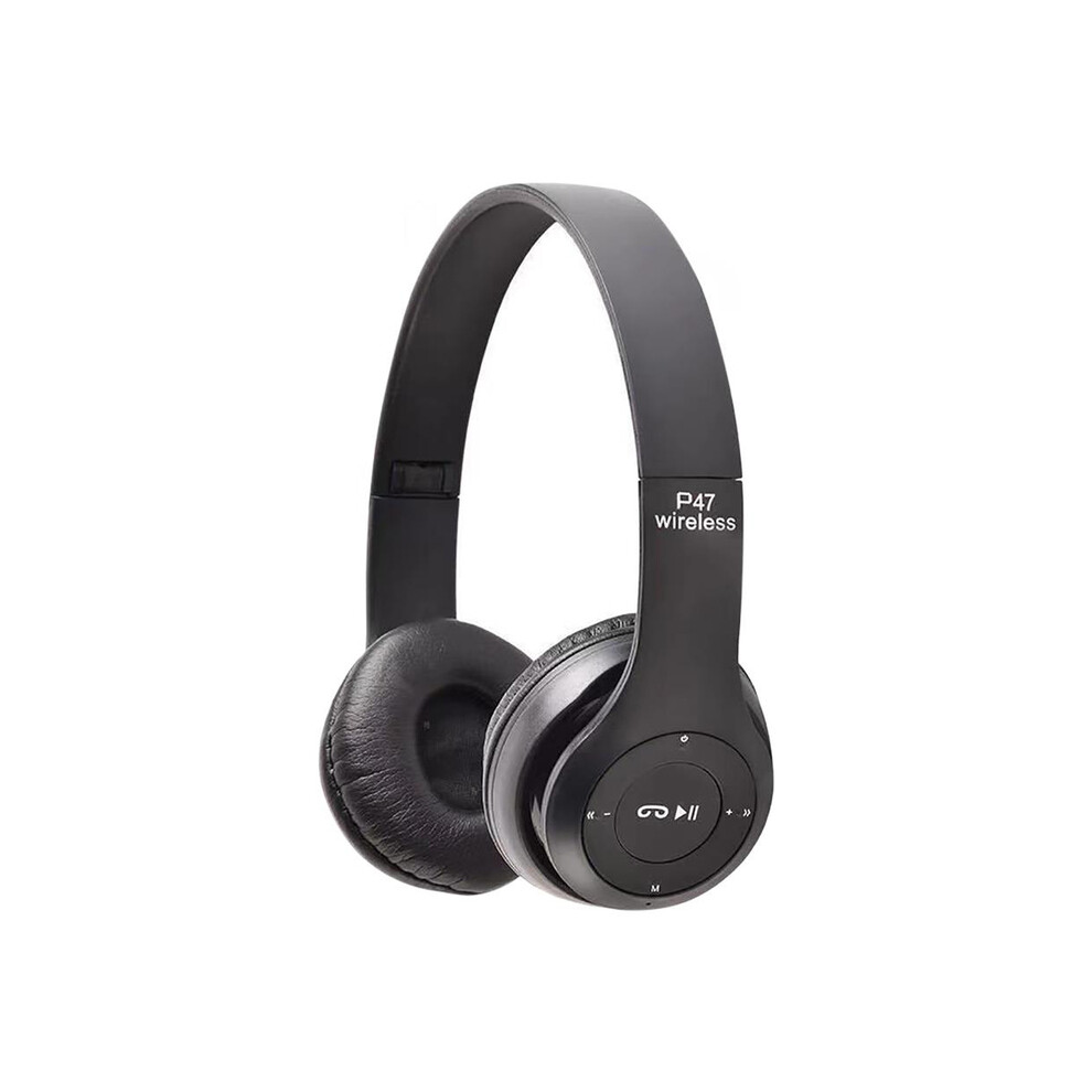 (Black)Stereo P47 Wireless Headphones Bluetooth 5.0 Earbuds Foldable Bass Helmet Support Black 9319708013009