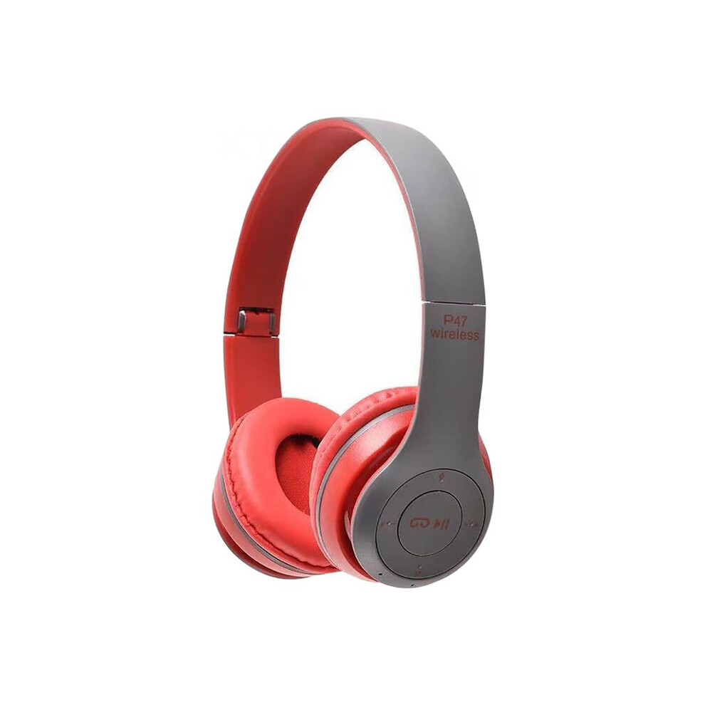 (Red)Stereo P47 Wireless Headphones Bluetooth 5.0 Earbuds Foldable Bass Helmet Support Red 9319708013016