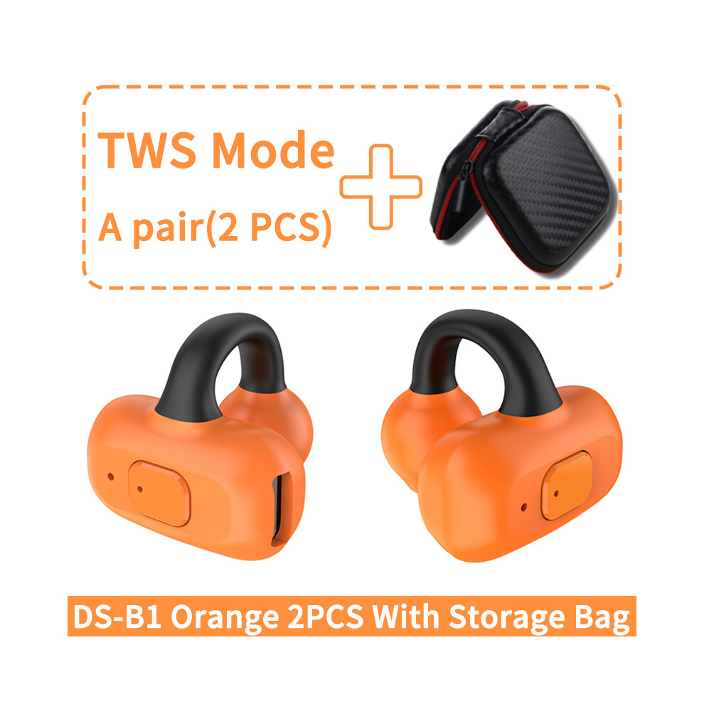 (2 With Bag)Ear Clip Wireless Headphone Hifi Heavy Bass Surround Stereo Sound Tws Bluetooth Orange 9319708012620