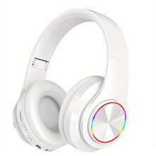 (WHITE)Headset Wireless Bluetooth Headset Colorful Luminous Card Insertion Game