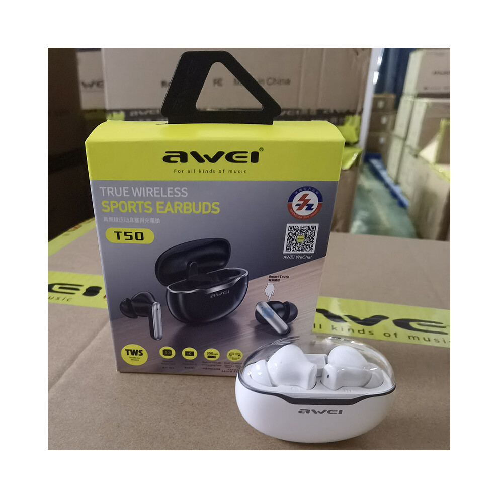 (White)Awei T50 Wireless Headphones Bluetooth 5.3 Earbuds With Microphone Tws Earbuds White 9319708014389