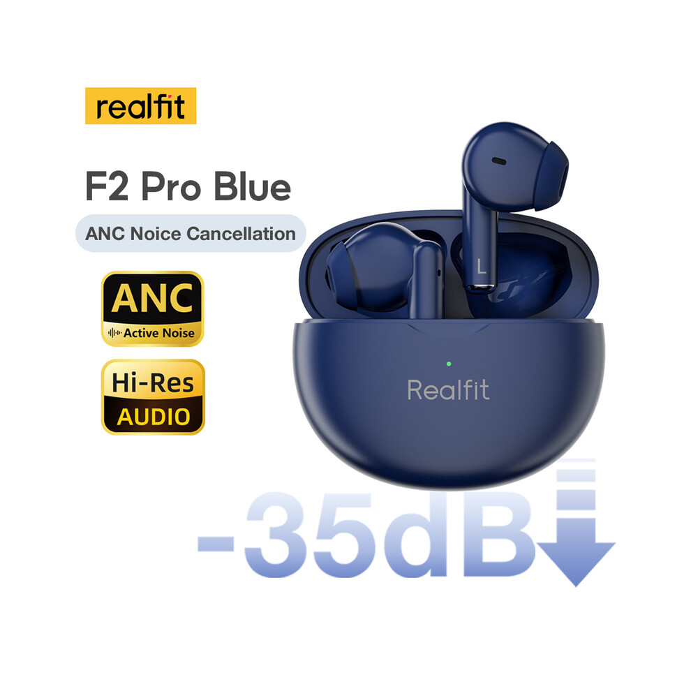 (Blue)Realfit F2 Pro Anc Active Noise Canceling Tooth Headphone Enc Calls Hifi Stereo Blue 9319708015256