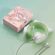 (Green) Cat Ear Gaming Headset for PC Computer Gaming Headset with Mic Noise Canceling Wired 3.5