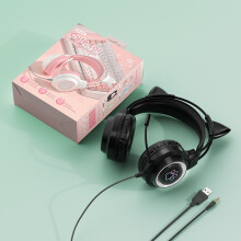 (Black) Cat Ear Gaming Headset for PC Computer Gaming Headset with Microphone Noise Canceling Cable