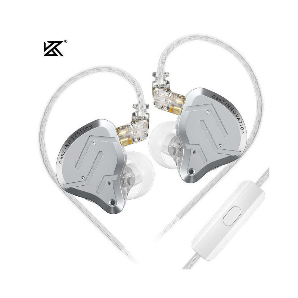 (Zsnpro2 Mic)Kz-Zsn Pro 2 In Ear Metal Headphone, Hifi Bass Headphone, Monitor Earbud, Silver 9319708018967