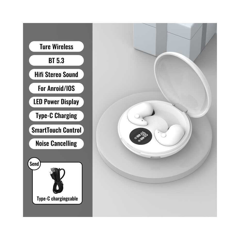 (White)Sleep Invisible Earphone Mini Hidden Headphones In Ear Ipx5 Waterproof Wireless White 9319708021561