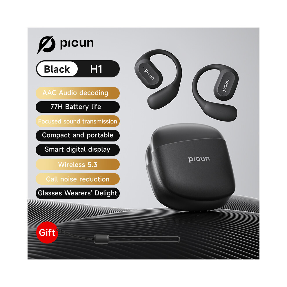 (Black)Picun H1 Ows Earbuds Bluetooth 5.3 Wireless Air Wire Headset Hd Call Microphone Surround Sound Black 9319708021899
