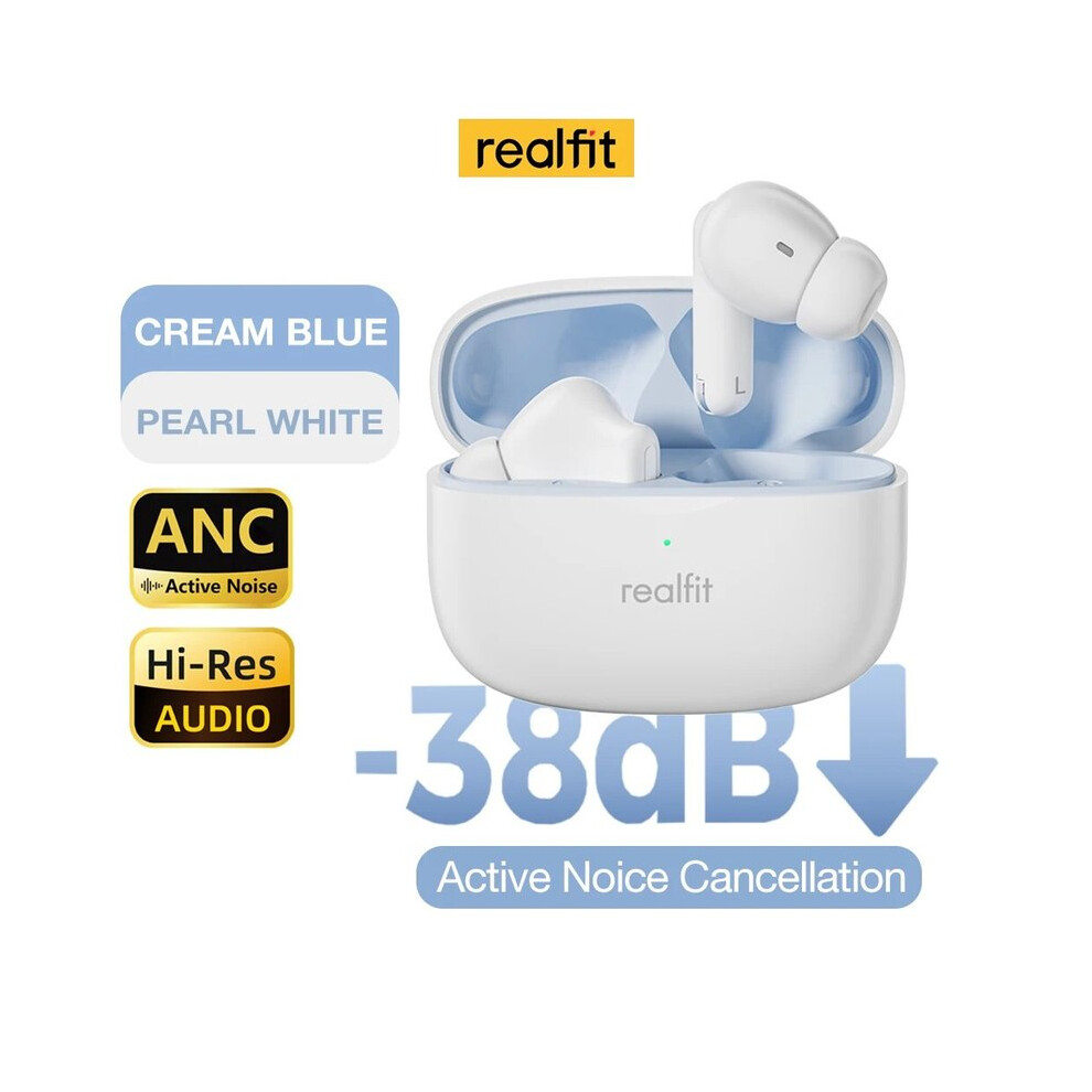 (White)Realfit F3 Anc Active Noise Canceling Bluetooth Headphone Enc Calls Hifi Stereo Excellent White 9319708022414