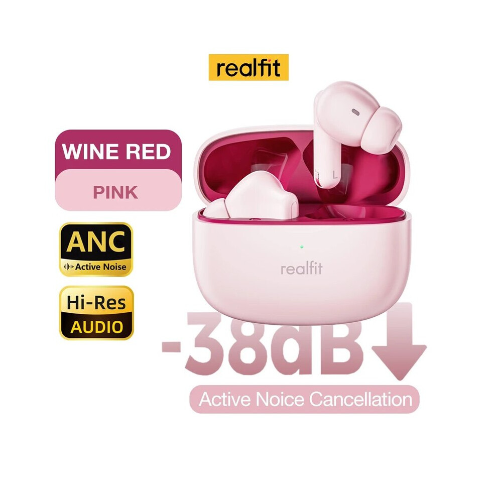 (Pink)Realfit F3 Anc Active Noise Canceling Bluetooth Headphone Enc Calls Hifi Stereo Pink 9319708022391