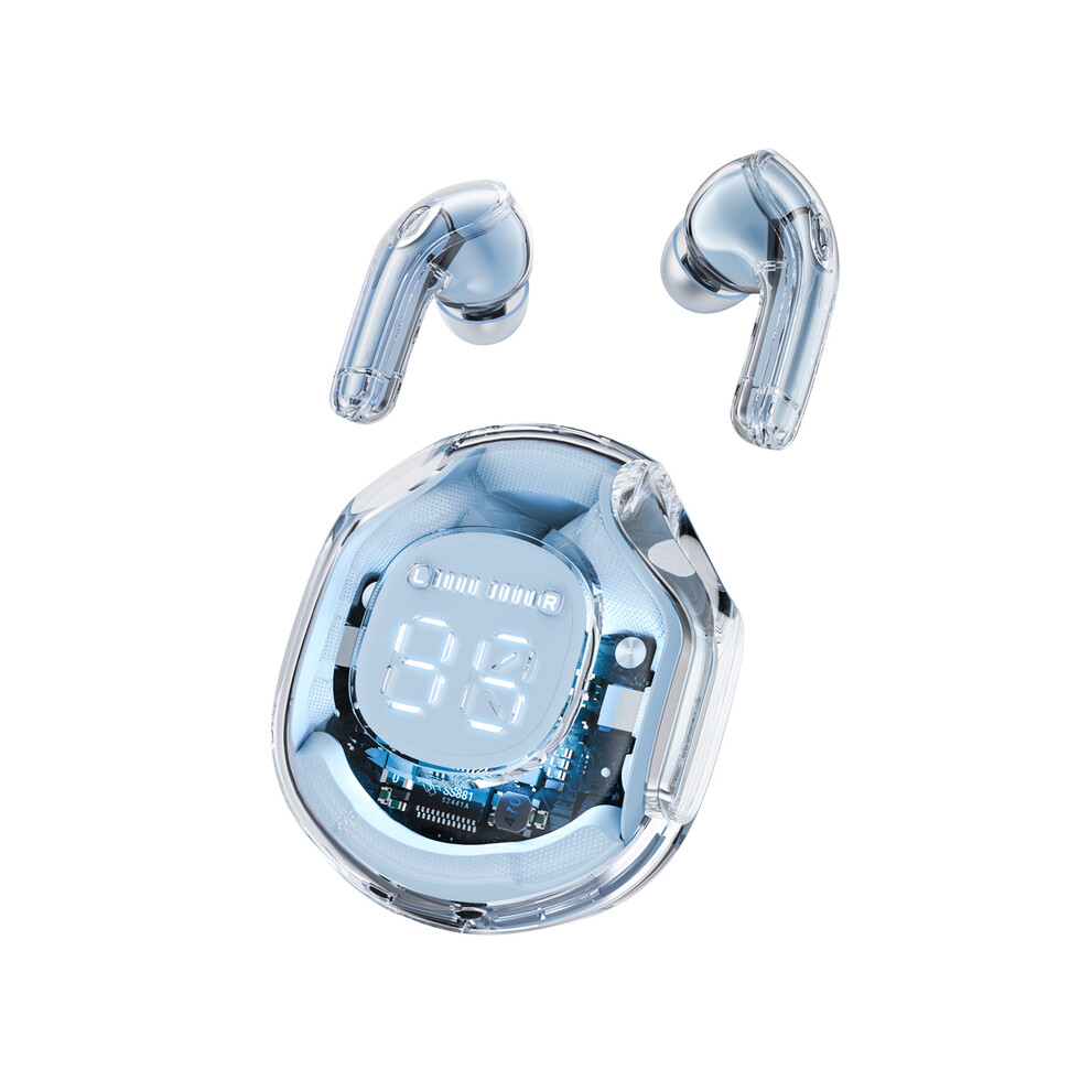 (T8 )Transparent Wireless Tooth Headphones Noise Canceling Stereo Headphones Digital Blue 9319708023930