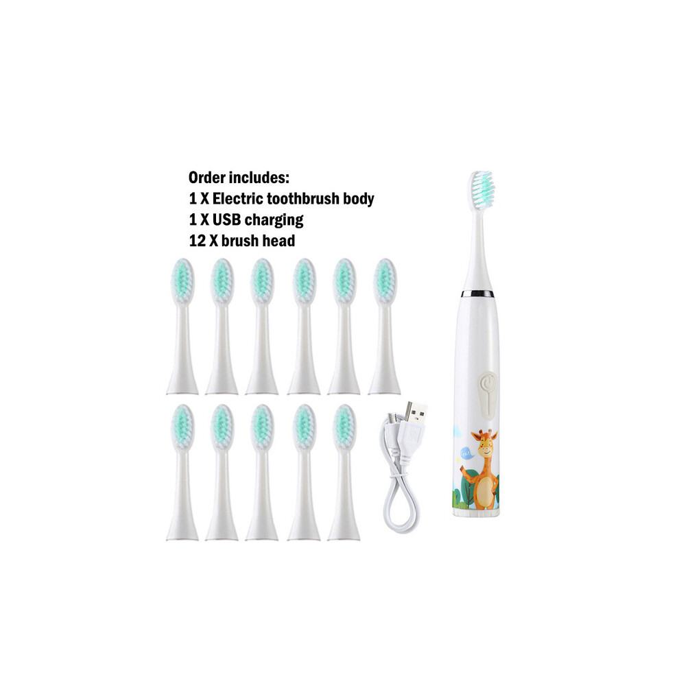 White ( 12 Head) Children's Sonic Electric Toothbrush Cartoon For Children, 12 Pcs Replacement Brush