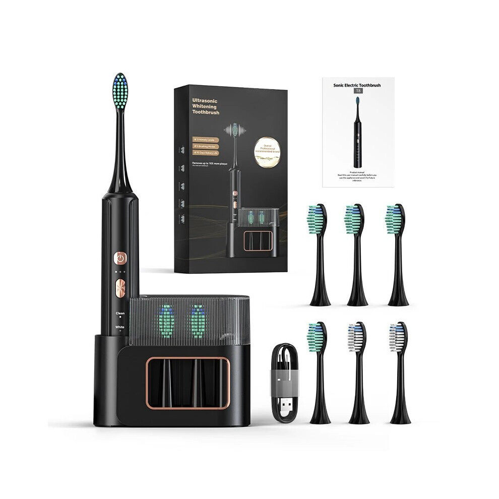 Black (T8-Plus-)T8 Ultrasonic Sonic Electric Toothbrush Waterproof Toothbrush Ipx7 5 Modes + 3