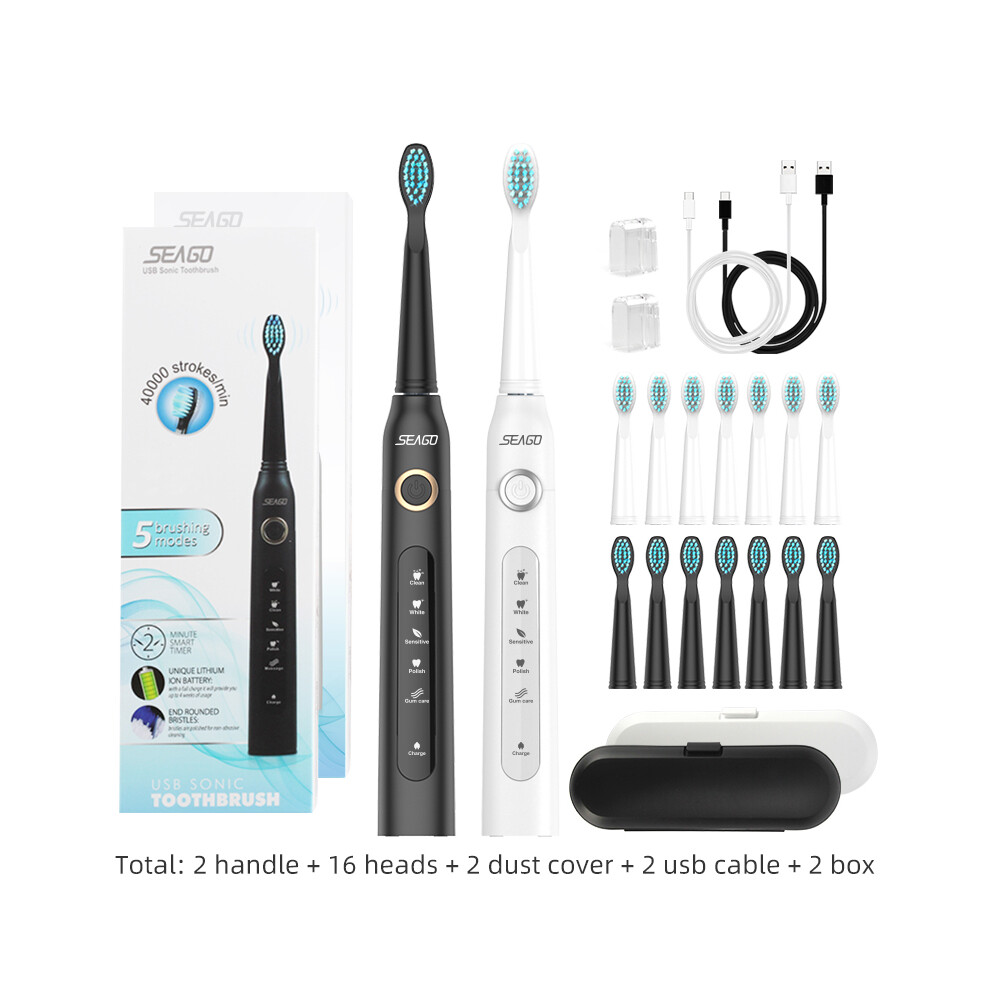 (507Fen-2ST)SEAGO Sonic Electric Toothbrush Adult Waterproof 5-Mode USB Charging Rechargeable Toothbrushes-image-OPC-PH7YG75-NEW