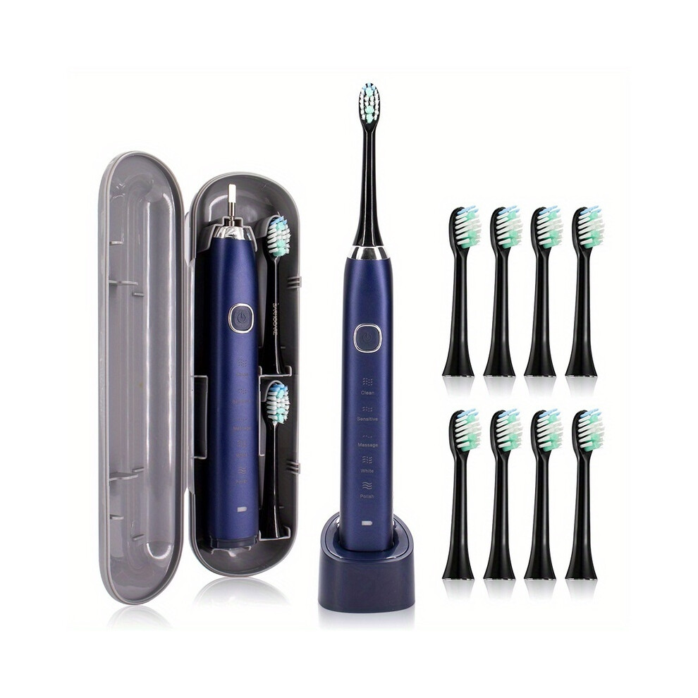 (Blue 8 Heads)Smart Sonic Electric Toothbrush Ultrasound IPX7 Rechargeable Toothbrush 5 Mode Smart Time-image-OPC-PH7YG7Q-NEW