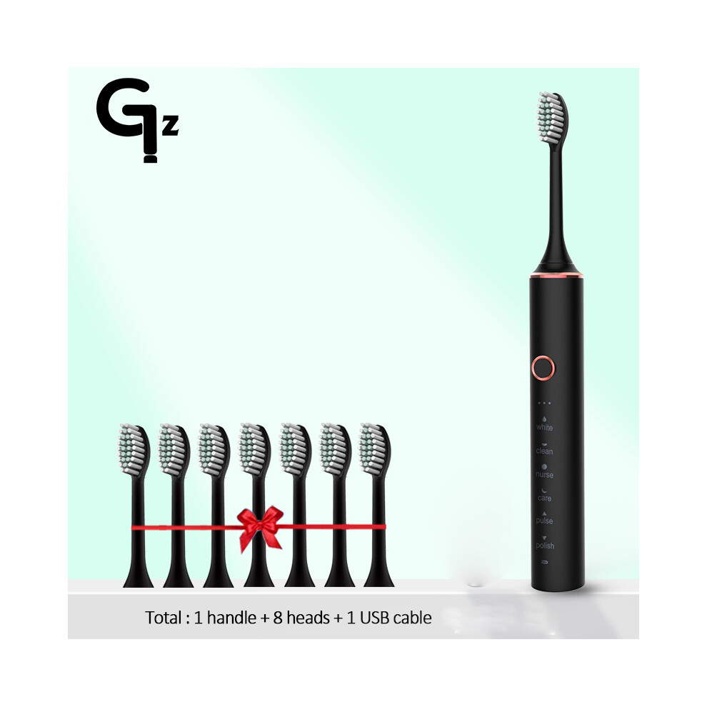 (N100blcak 8)GeZhou N100 Sonic Electric Toothbrush 18 Modes USB Charger Toothbrushes Replacement Timer