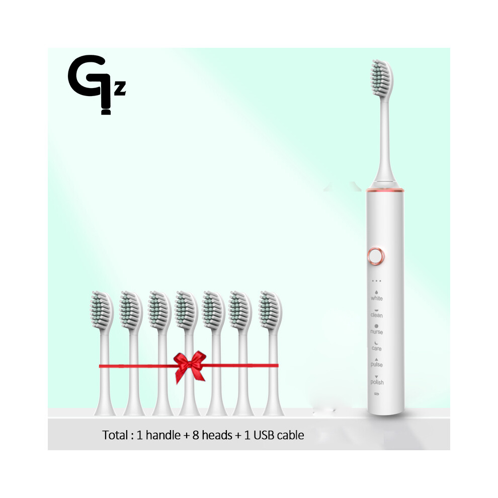 White (N100 8)Gezhou N100 Sonic Electric Toothbrush 18 Modes Usb Charger Toothbrushes Replacement Timer