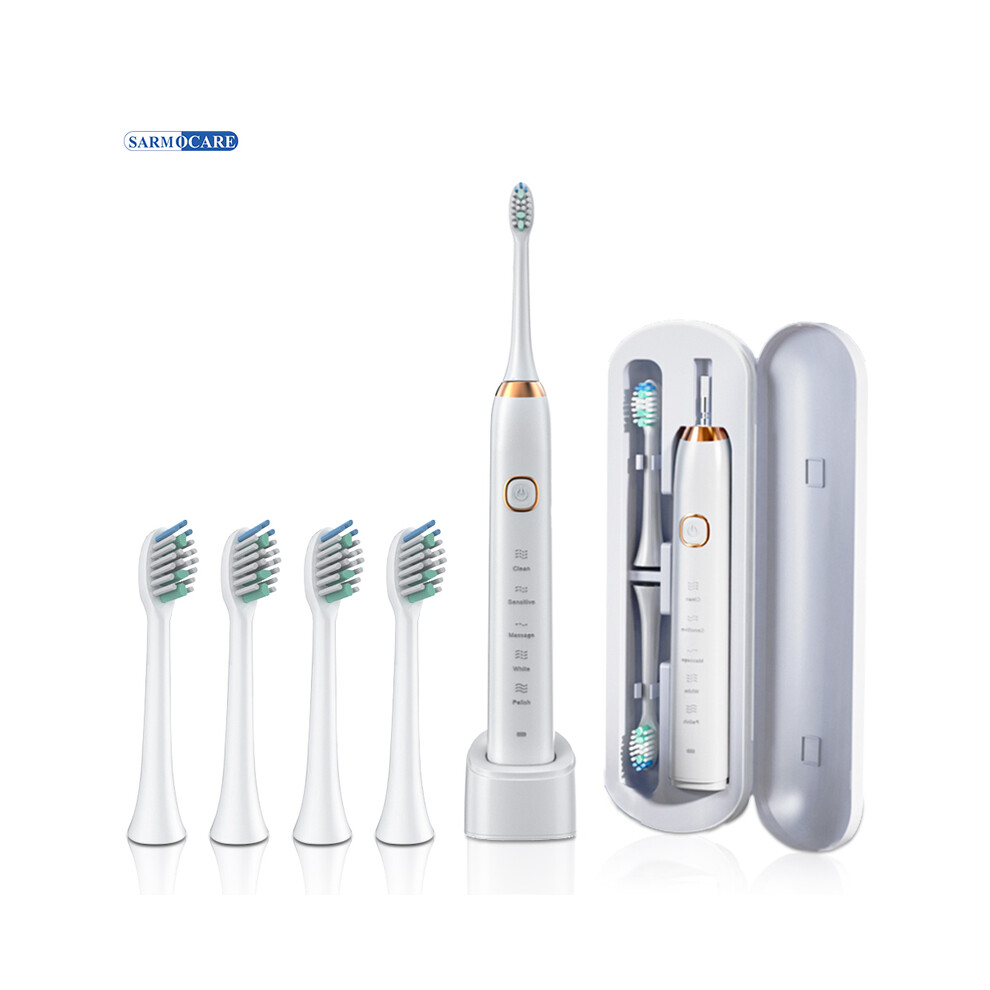 White ( 4 Heads) Electric Sonic Toothbrush 8 Brush Heads Intelligent For Ultrasonic Teeth Ning