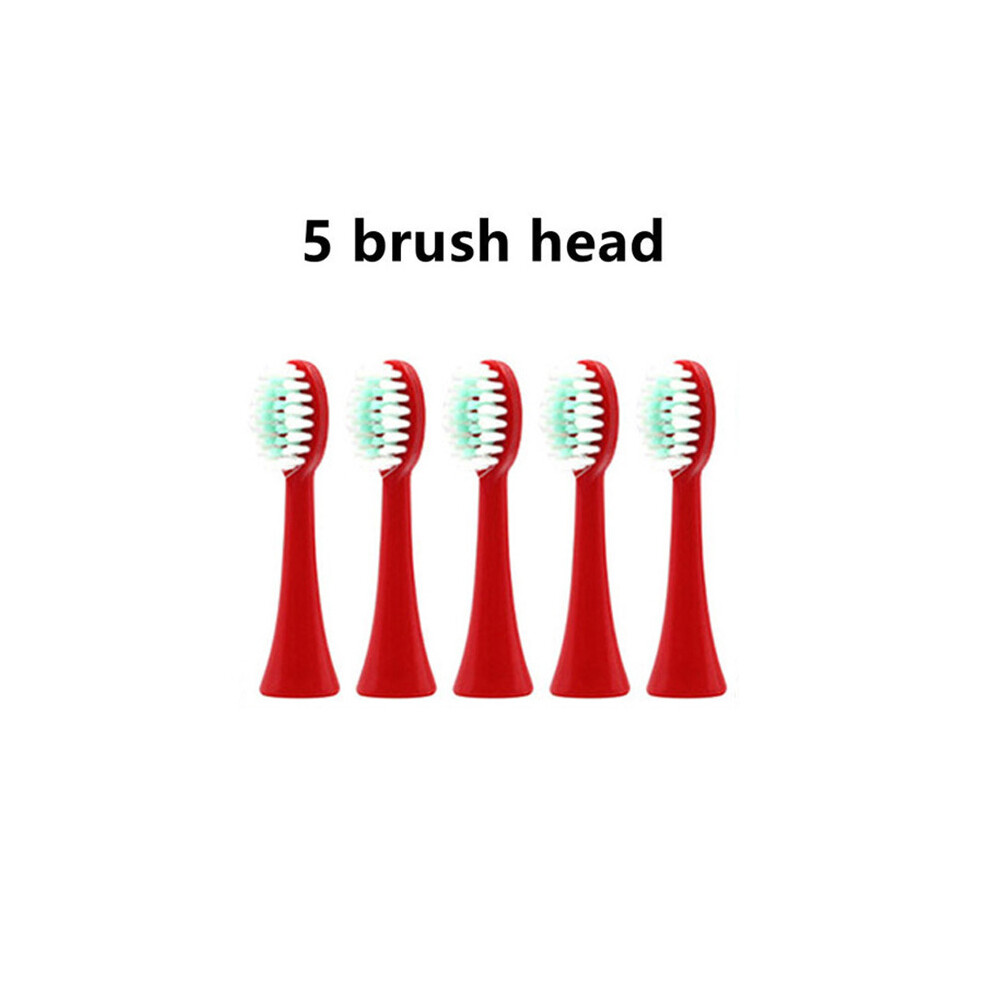 Red (5 Heads ) Sonic Electric Toothbrush Children's Clean Timer Cartoon For Children With Replaceable