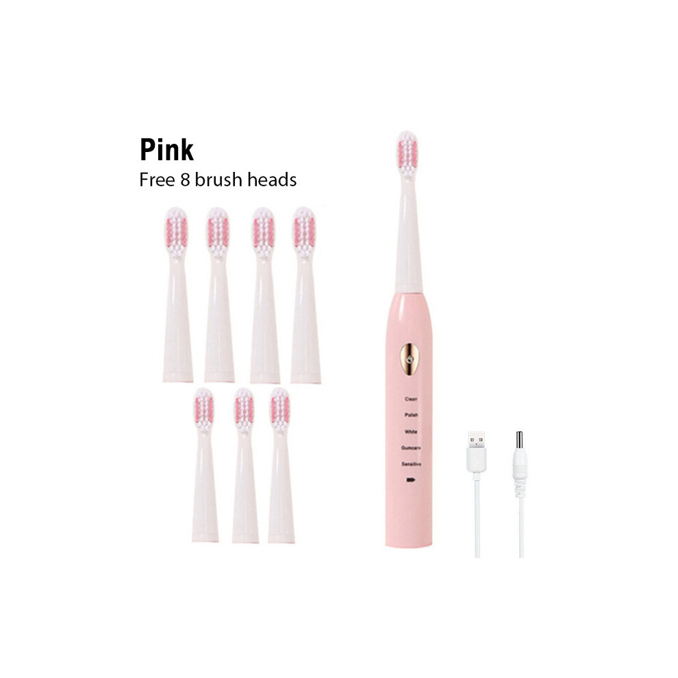 Pink/Black/White ( With 8 Brushes) Sonic Electric Toothbrush For Adults And Whitening Timer Soft Hair